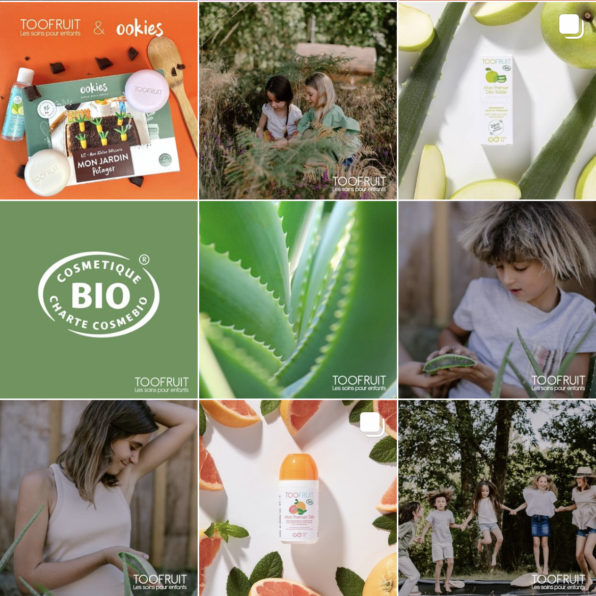 visuels compte Instagram TOOFRUIT produits cosmétiques certifiés bio pour enfants
